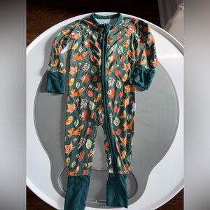 Leafy Green Woodland Kids Footie Bamboo Pajamas, Owls, Fox, Leaves
